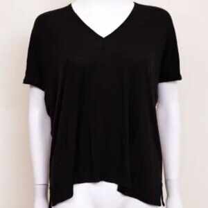 Vince women's black cotton tee Double V-Neck Popover sz large